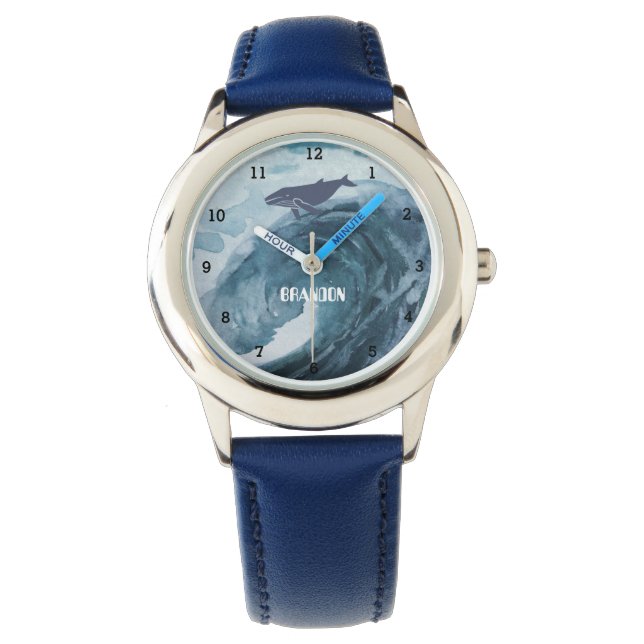 Boys Whale Ocean Fish Cute Modern Blue Kids Watch (Front)