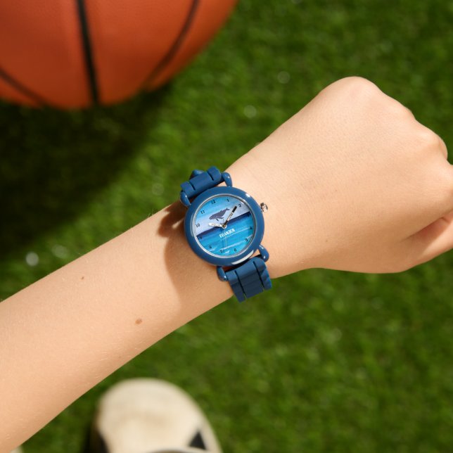 Boys Whale Ocean Fish Cute Modern Blue Kids Watch (Wrist)