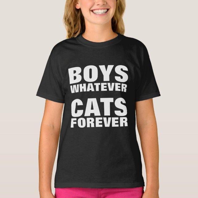 BOYS WHATEVER CATS FOREVER, Girls Cat T-shirts (Front)