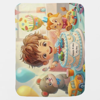 Boy's Whimsical Birthday Party & Cars Baby Blanket