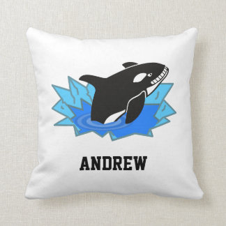 Boys White Blue and Black Cool Orca Throw Pillow