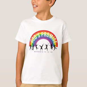 Boy's White T-Shirt Rainbow God's Promise w/Kids