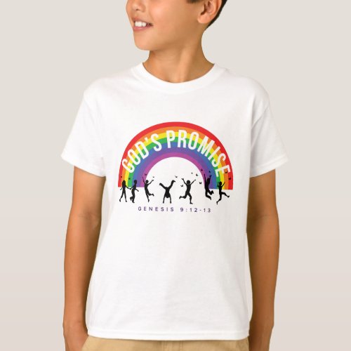 Boys White T_Shirt Rainbow Gods Promise wKids