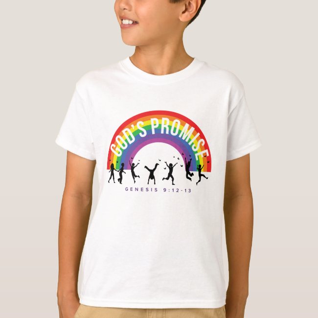 Boy's White T-Shirt Rainbow God's Promise w/Kids