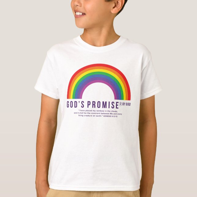 Boy's White T-Shirt Rainbow God's Promise w/Scrip (Front)