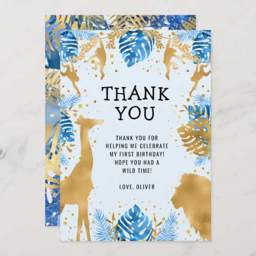 Boys Wild One 1st Birthday Blue Safari Thank You Invitation