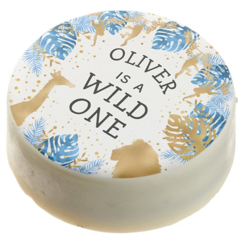 Boys Wild One 1st Birthday Party Blue White Gold Chocolate Covered Oreo