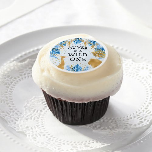 Boys Wild One 1st Birthday Party Pastel Blue Gold  Edible Frosting Rounds