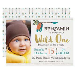 Boys Wild One Arrow 1st Birthday Invitation