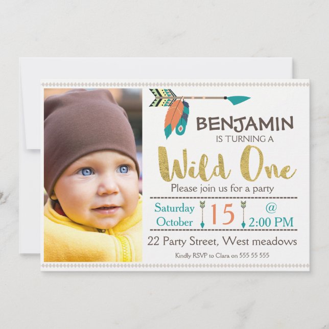 Boys Wild One Arrow 1st Birthday Invitation (Front)