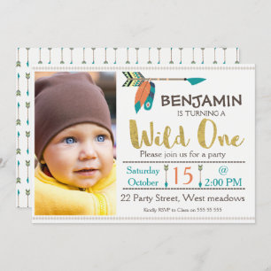 Boys Wild One Arrow 1st Birthday Invitation