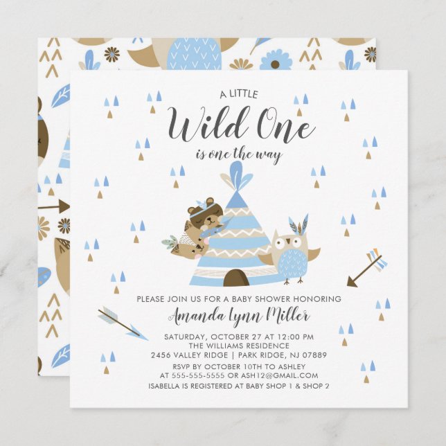Boys Wild One Baby Shower Invitation (Front/Back)