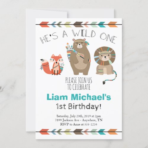 Boys Wild One First Birthday Invitation