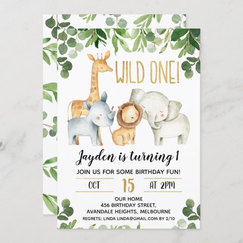 Boys Wild One Foliage Safari Birthday Invitation