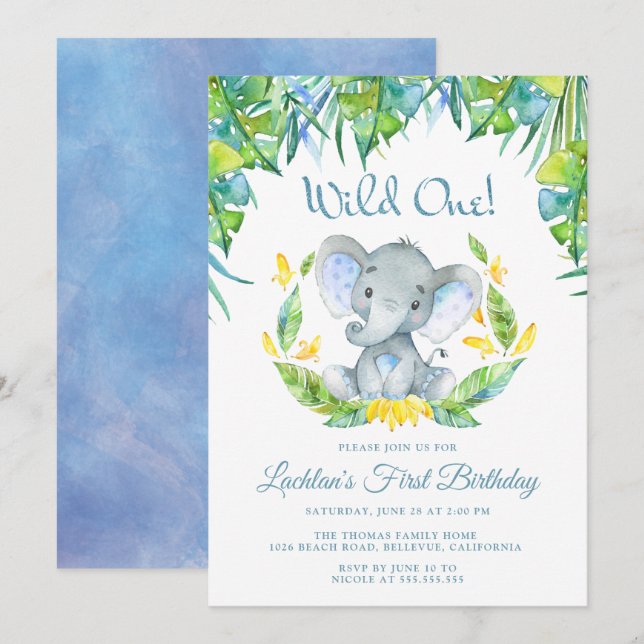 Boys Wild One Safari 1st Birthday Party Invitation (Front/Back)
