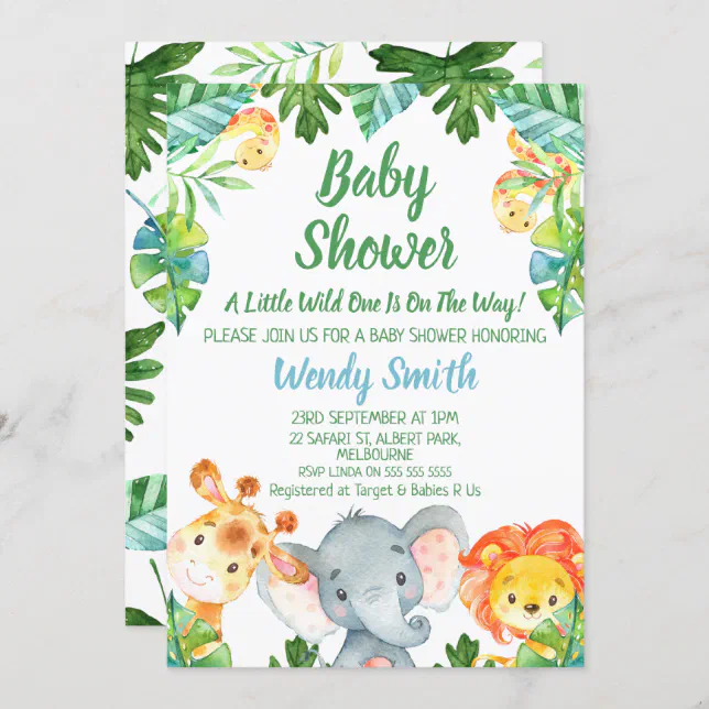 Boys Wild One Safari Animals Baby Shower Invitation | Zazzle