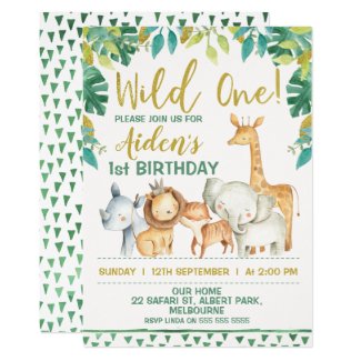 Boys Wild One Safari First Birthday Invitation