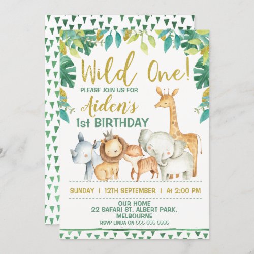 Boys Wild One Safari First Birthday Invitation