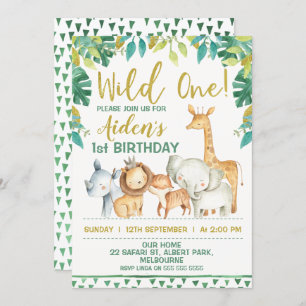 Boys Wild One Safari First Birthday Invitation