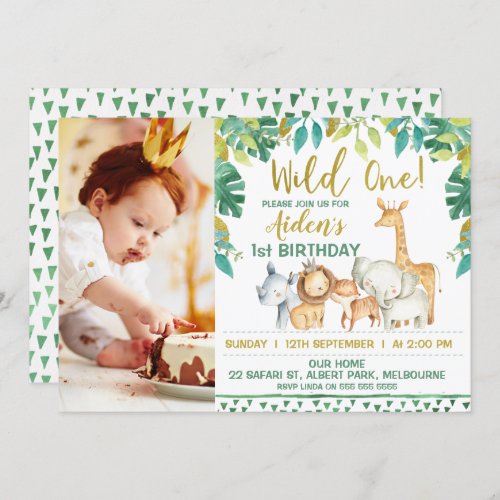 Boys Wild One Safari Photo 1st Birthday Invitation