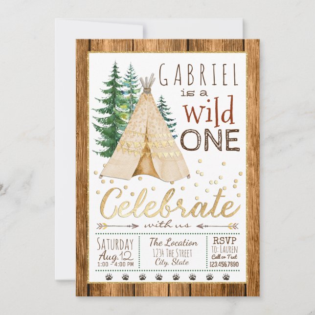 Boys Wild One Tribal TeePee First Birthday Invitation (Front)