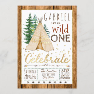 Boys Wild One Tribal TeePee First Birthday Invitation