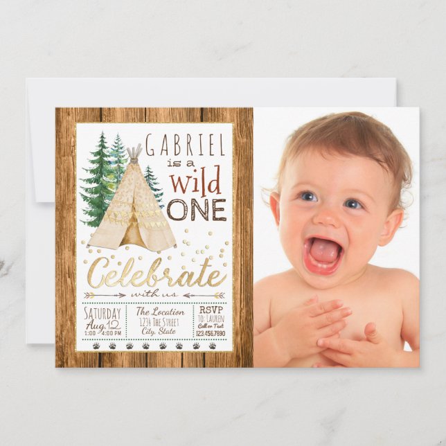 Boys Wild One Tribal TeePee First Birthday Invitation (Front)