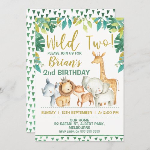 Boys Wild Two Safari First Birthday Invitation