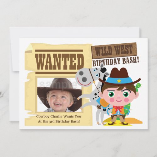 Boys Wild West Western Cowboy Birthday Invite