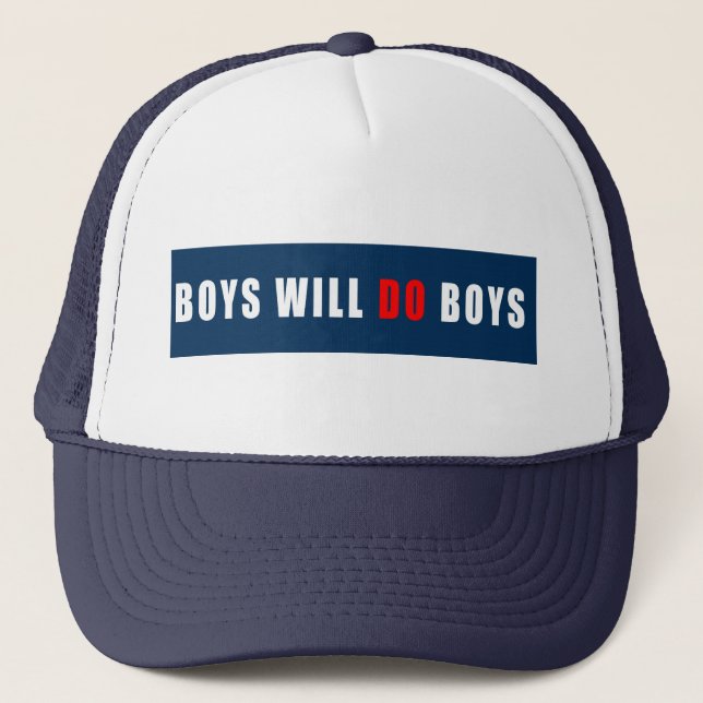 Boys Will Do Boys-REd White & Blue Trucker Hat (Front)