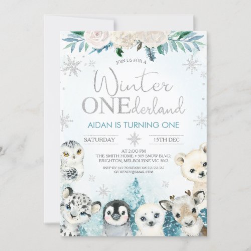 Boys Winter Animals Winter Onederland Birthday Invitation