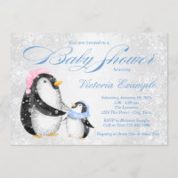 Boys Winter Pengiun Baby Shower Invitation