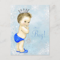 Boys Winter Wonderland Blue Snowflake Baby Shower Invitation