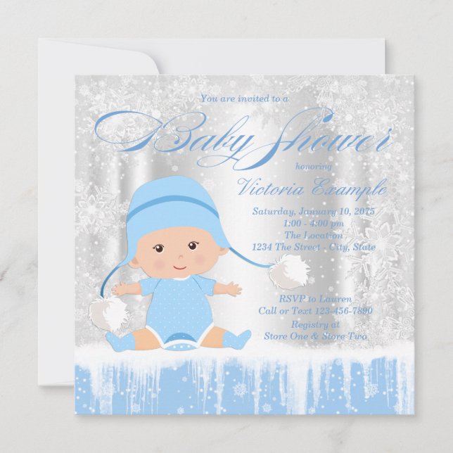 Boys Winter Wonderland Snow Baby Shower Invitation (Front)