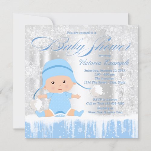 Boys Winter Wonderland Snow Baby Shower Invitation