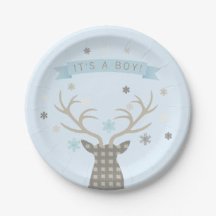 Boys Winter Wonderland Woodland Deer Baby Shower Paper Plates