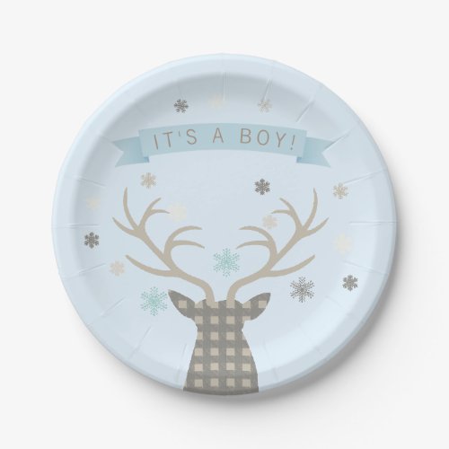 Boys Winter Wonderland Woodland Deer Baby Shower Paper Plates