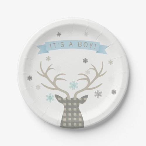 Boys Winter Wonderland Woodland Deer Baby Shower Paper Plates