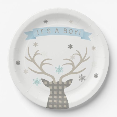 Boys Winter Wonderland Woodland Deer Baby Shower Paper Plates