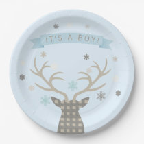 Boys Winter Wonderland Woodland Deer Baby Shower Paper Plates