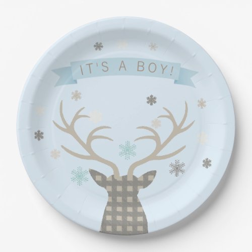 Boys Winter Wonderland Woodland Deer Baby Shower Paper Plates