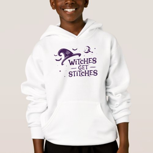 Boys Witches Get Stitches  White Hoodie