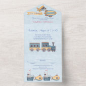 Boy's Wooden Toys Blue Baby Shower  All In One Invitation (Inside)