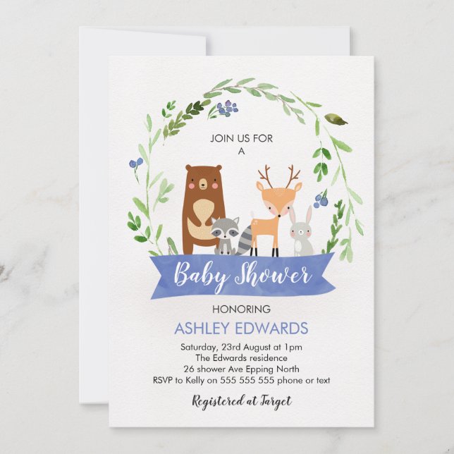 Boys Woodland Animals Baby Shower Invitation (Front)