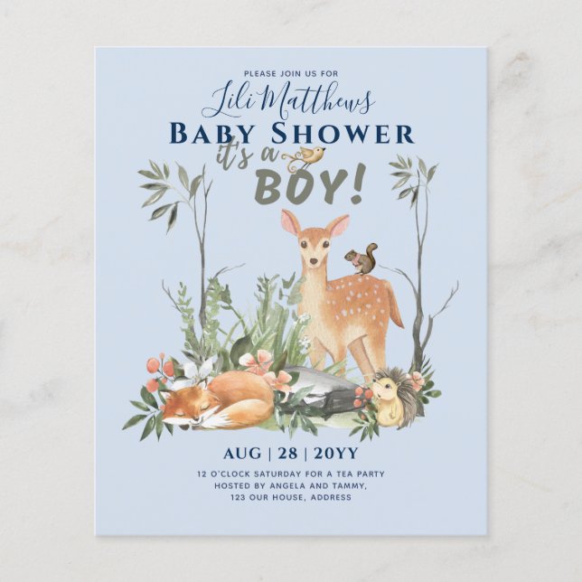 Boys Woodland Animals Forest Baby Shower Invites Flyer (Front)