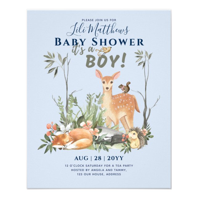 Boys Woodland Animals Forest Baby Shower Invites Flyer (Front)