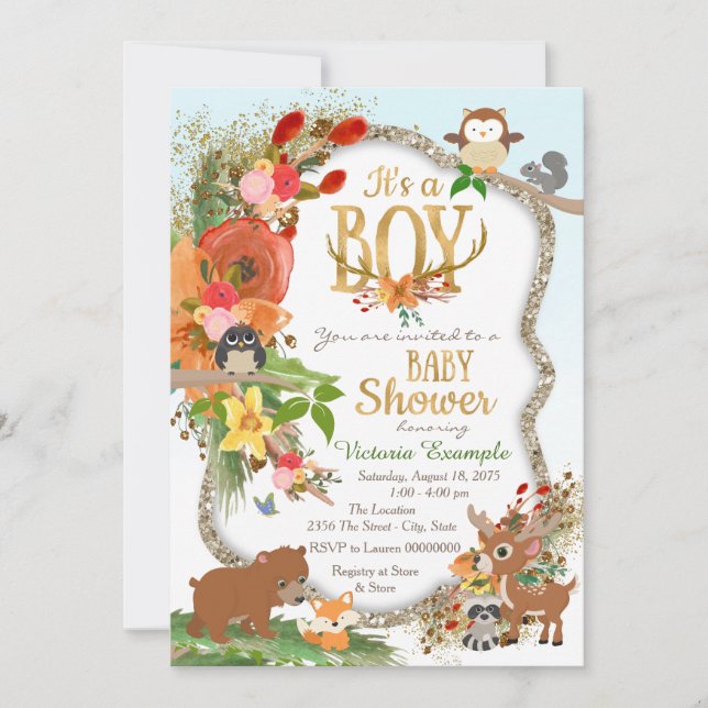 Boys Woodland Antler Baby Shower Invitation (Front)