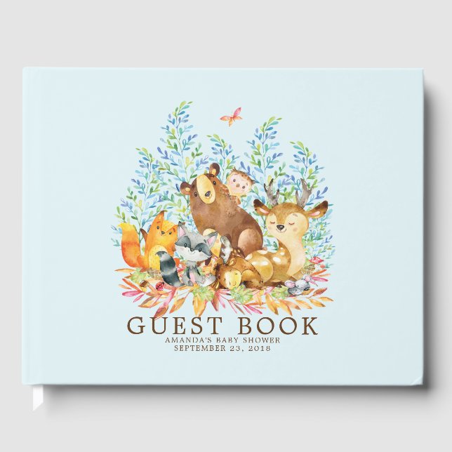 Boys Woodland Baby Shower Guest Book (Front)