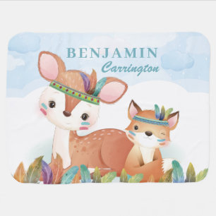Boys Woodland Forest Animal Friends Deer Fox  Baby Blanket
