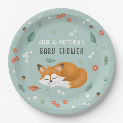 Boys Woodland Fox Cute Baby Shower Paper Plates